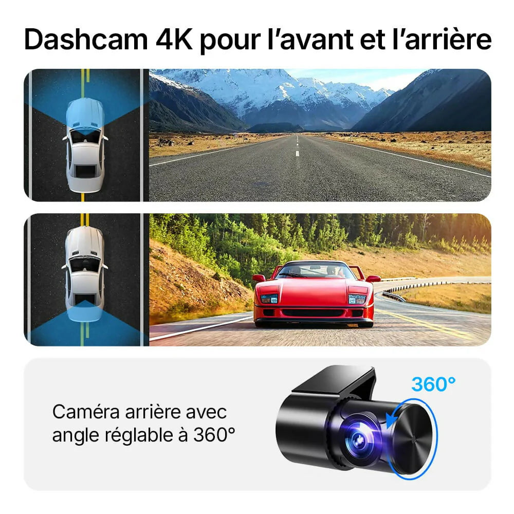 Dashcam 4K DX6 – Enregistrement Ultra HD avec caméras avant/arrière, vision nocturne et surveillance 24h/24
