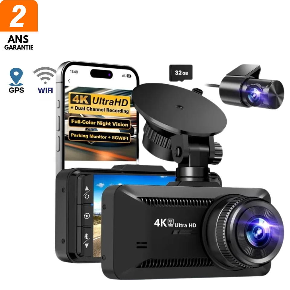 Dashcam 4K DX6 – Enregistrement Ultra HD avec caméras avant/arrière, vision nocturne et surveillance 24h/24