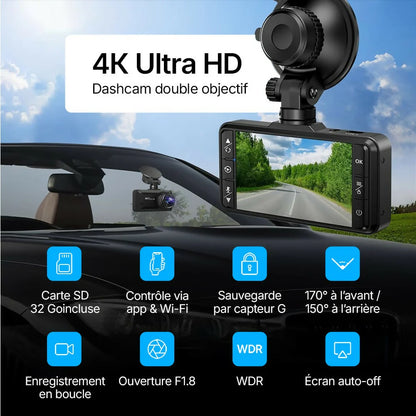 Dashcam 4K DX6 – Enregistrement Ultra HD avec caméras avant/arrière, vision nocturne et surveillance 24h/24